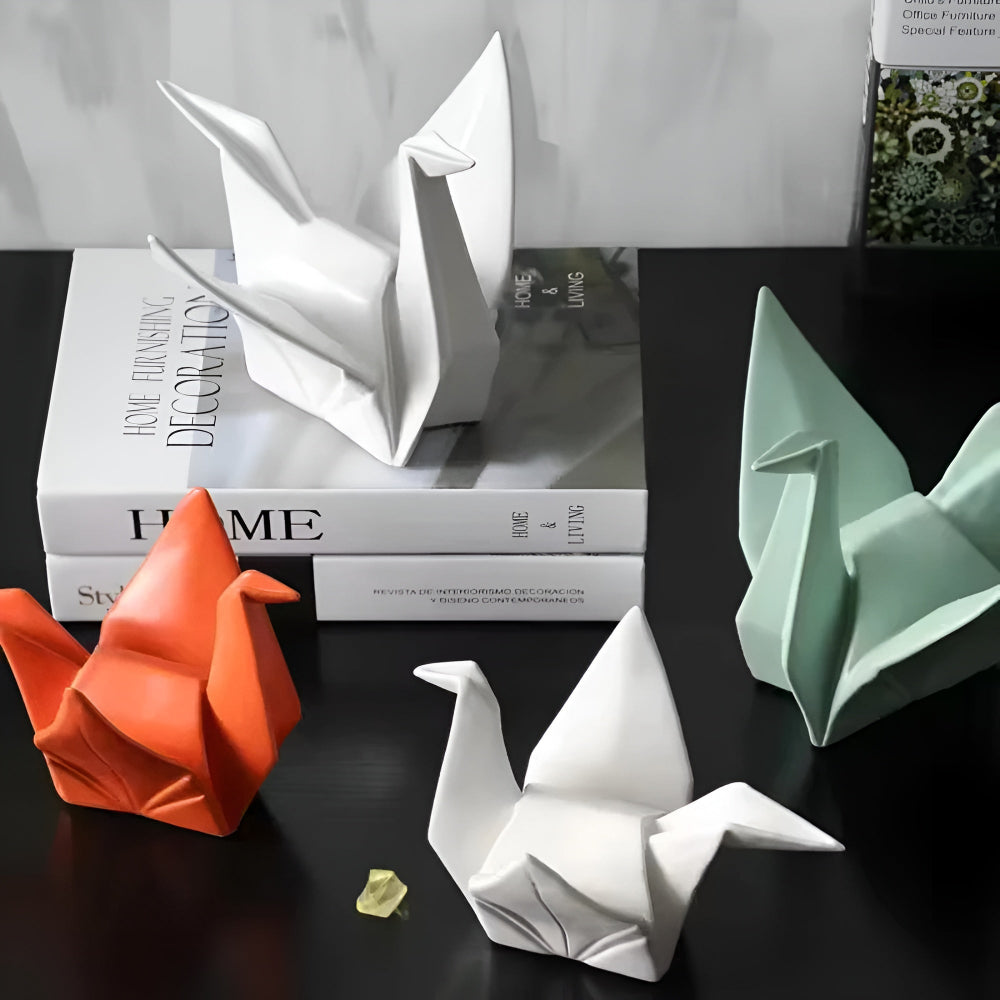 Modern origami fågelstaty – elegant keramisk konstdekor