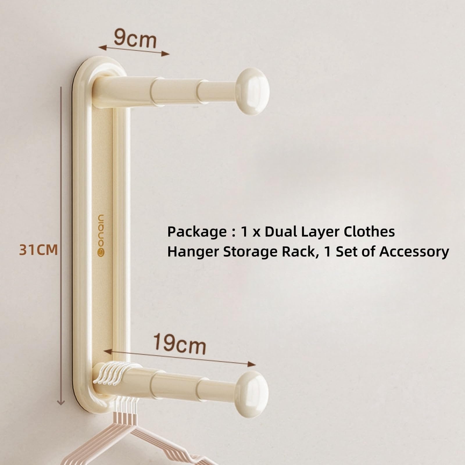 Justerbar vägghylla med dubbla lager – Platsbesparande klädorganisatör