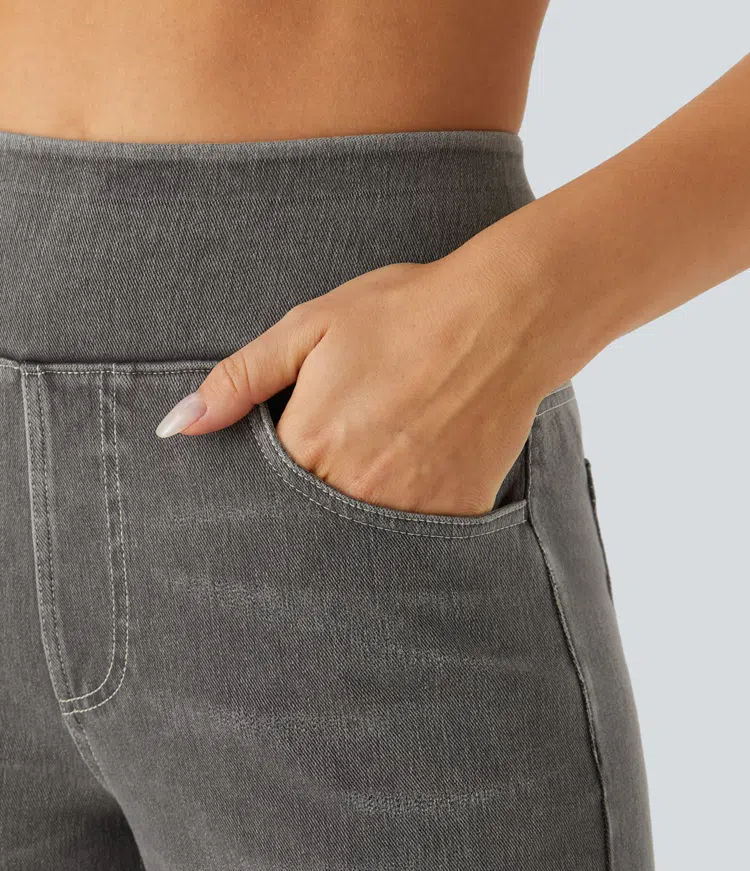 Dambyxor med hög midja och vida ben, avslappnad passform