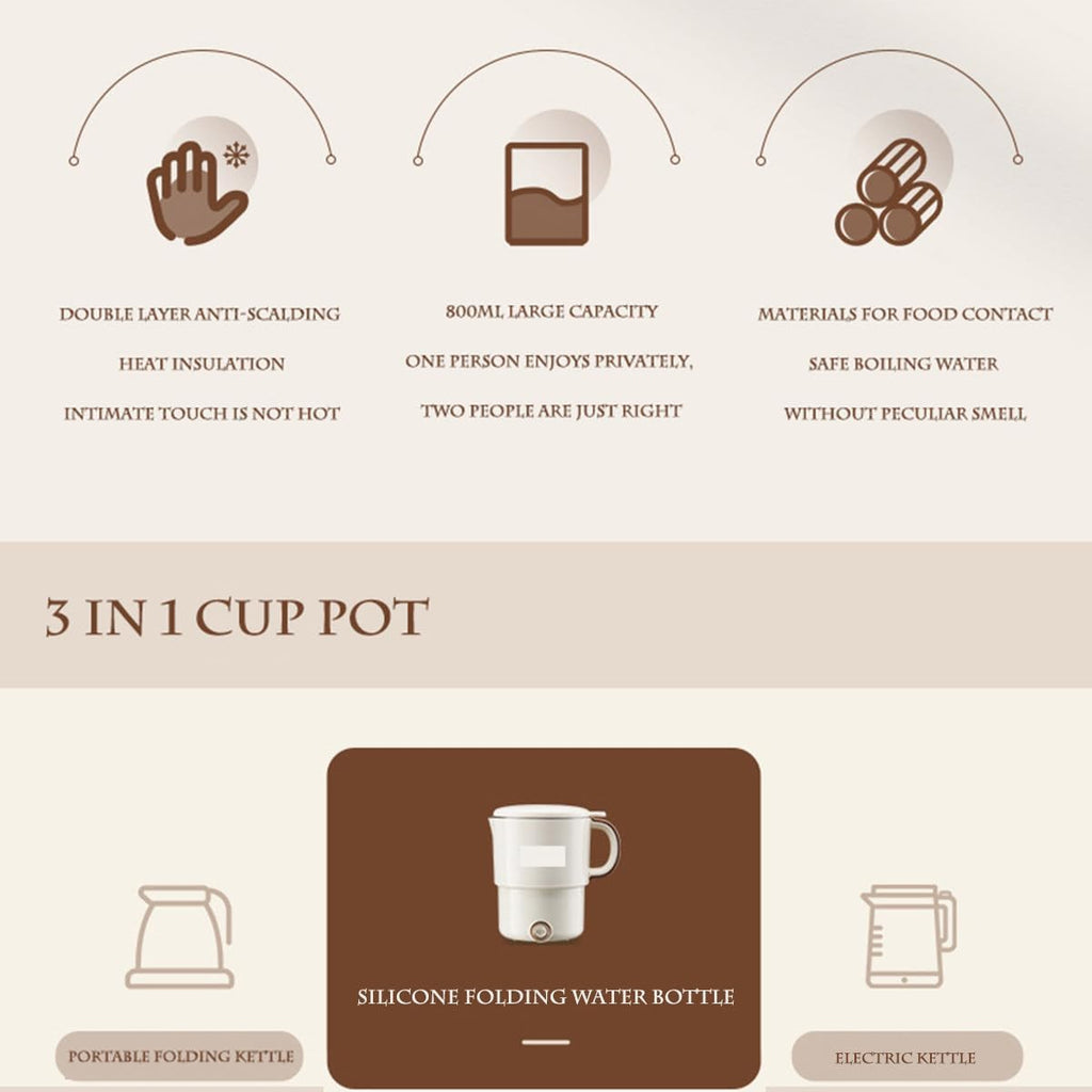 Hopfällbar vattenkokare för resor 600 ml – Platsbesparande bärbar vattenkokare för resor, kontor och camping