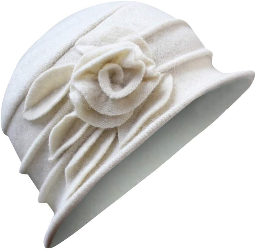 Dam retro clochehatt – vinterkeps med blommig utsmyckning
