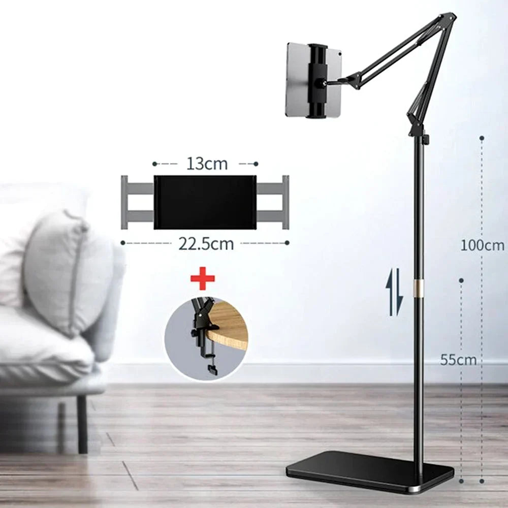 Universellt 360° justerbart golvstativ för surfplatta – hopfällbart och roterande hållare