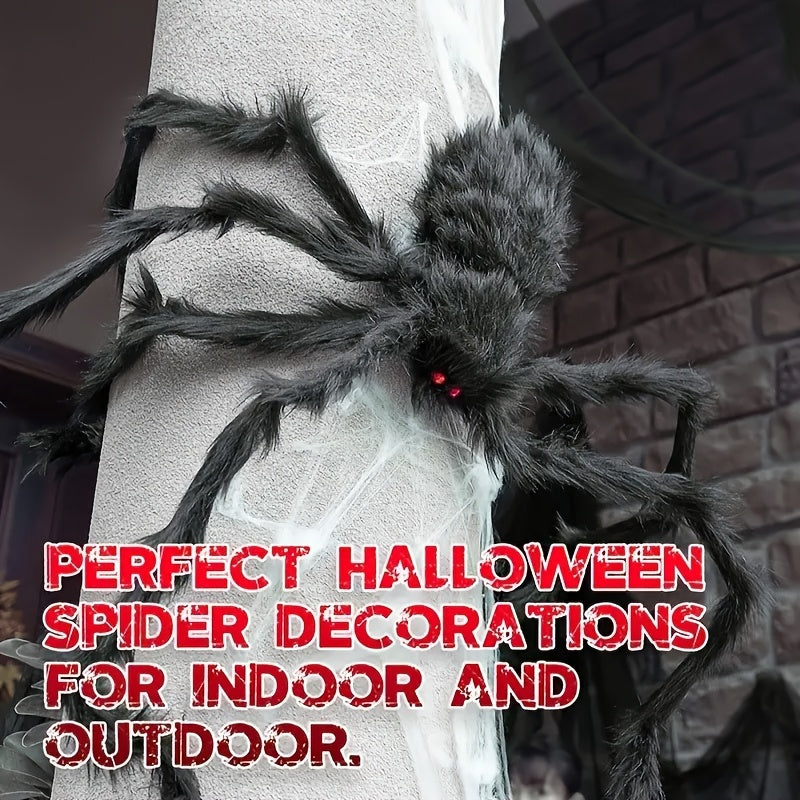 2-pack 50 cm jättespindlar för Halloween med nät – kuslig trädgårdsdekoration och rekvisita för hemsökta fester