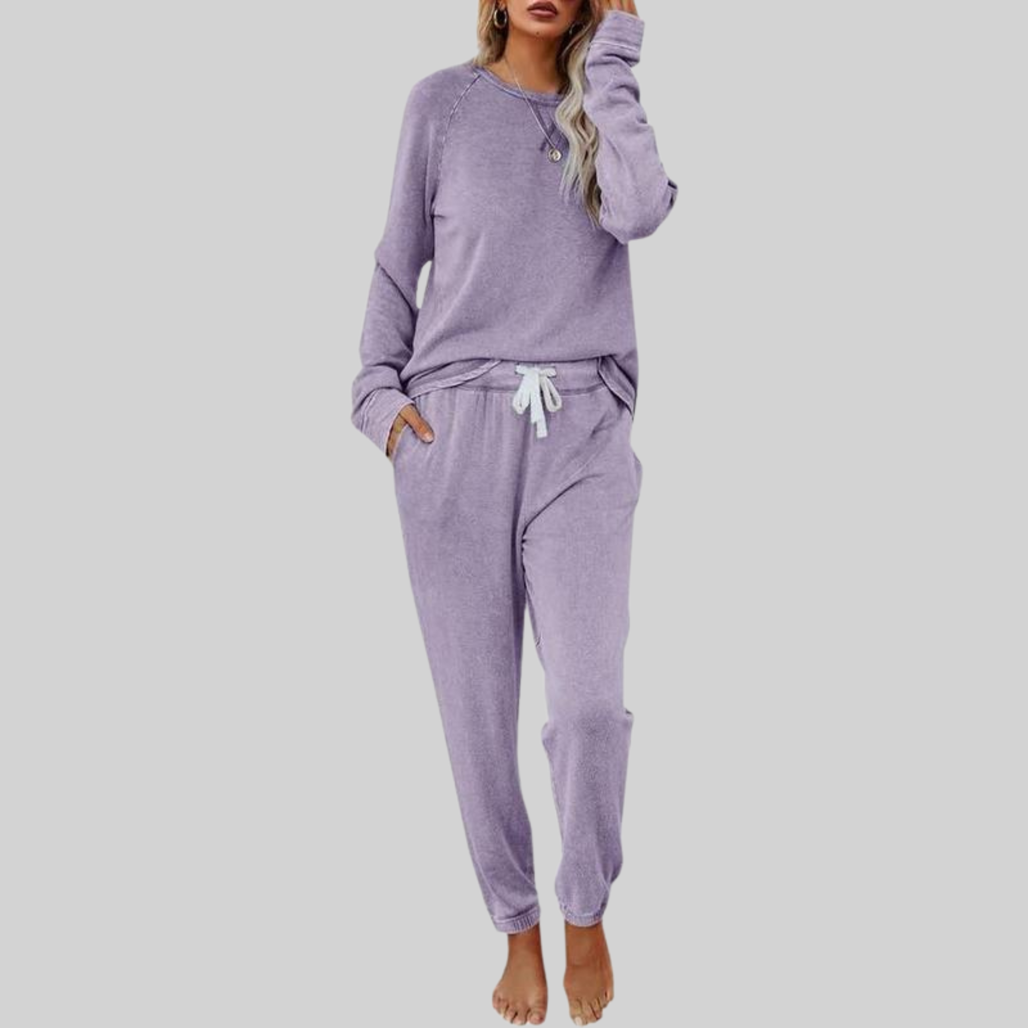 Sabrina | Långärmad loungewear-set med dragsko - Komfortskor för vardagsbruk