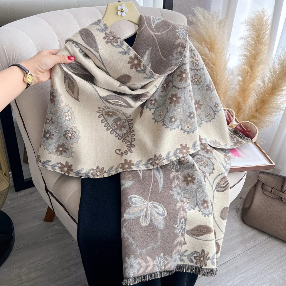 Lyxig vändbar blommig sjal – Mjuk vinterhalsduk och elegant omslagssjal