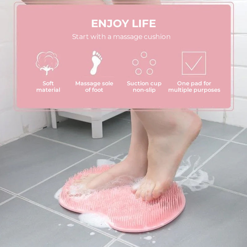 Dubbelsidig duschskrubb – Rygg- och fotpeelingdyna med massageborst