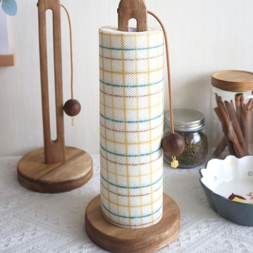 Acacia pappershanddukshållare – Elegant rullstativ för bänkskivor