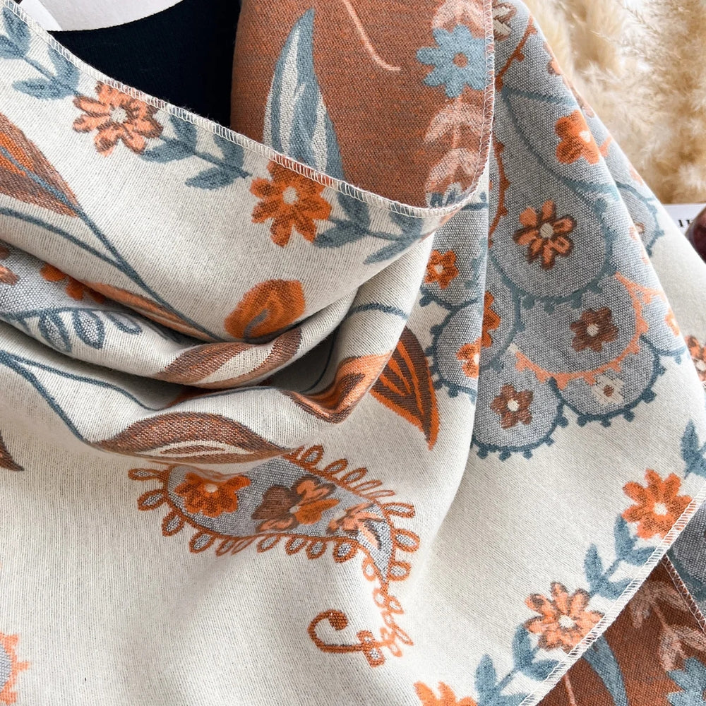 Lyxig vändbar blommig sjal – Mjuk vinterhalsduk och elegant omslagssjal