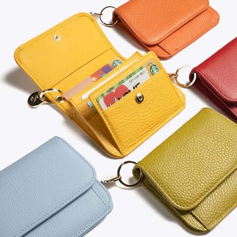 Kompakt myntplånbok i läder för kvinnor – Snygg miniväska med dragkedja och kortfack