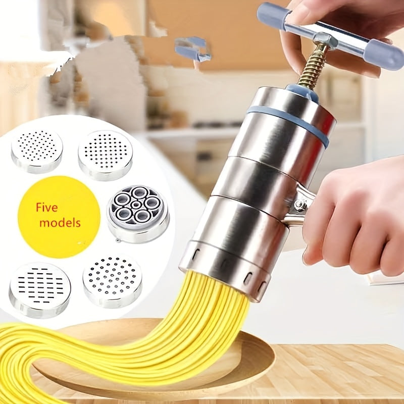 Manuell nudelpress – pastapress i rostfritt stål med 5 utbytbara skivor