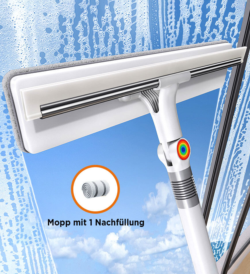 2-i-1 dubbelsidig fönsterputsare - Rändfri glasskrab med återanvändbara mikrofiberdynor