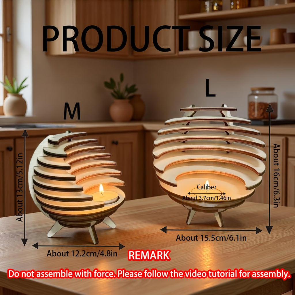 Handgjord ljusstake i trä med halvmåne – Rustik halvcirkeldekor