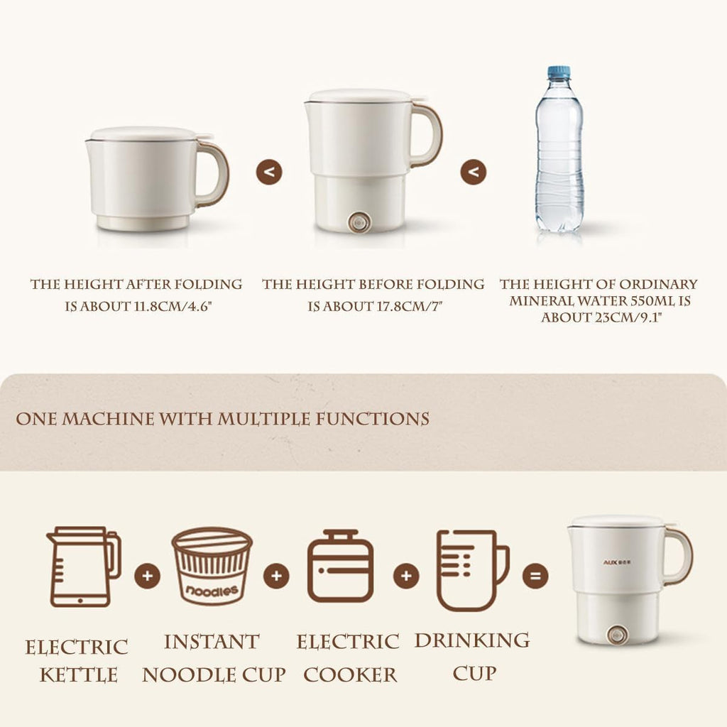 Hopfällbar vattenkokare för resor 600 ml – Platsbesparande bärbar vattenkokare för resor, kontor och camping