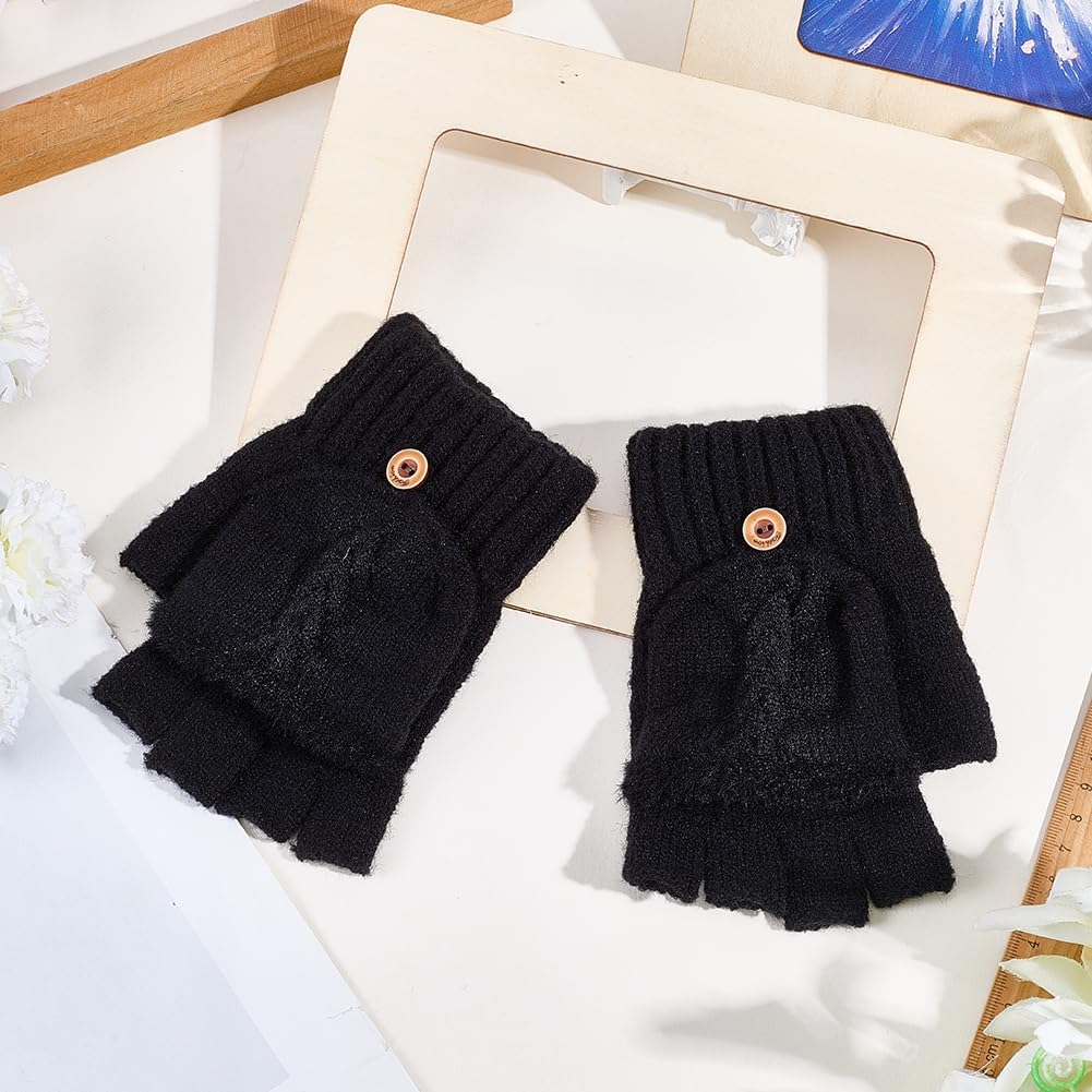 Mjuka vinterfingerlösa vantar – Stickade halvfingervantar med tumhålsdesign