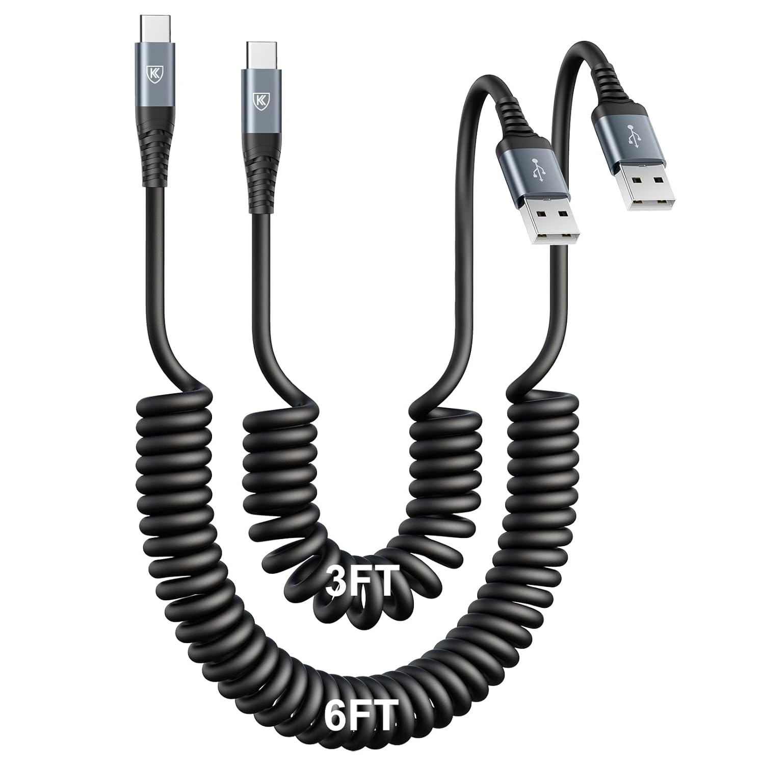 Spiralformad USB-C snabbladdningskabel - Hållbar USB-A till Typ-C-kabel