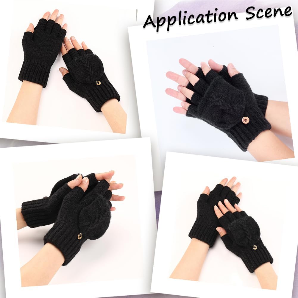 Mjuka vinterfingerlösa vantar – Stickade halvfingervantar med tumhålsdesign
