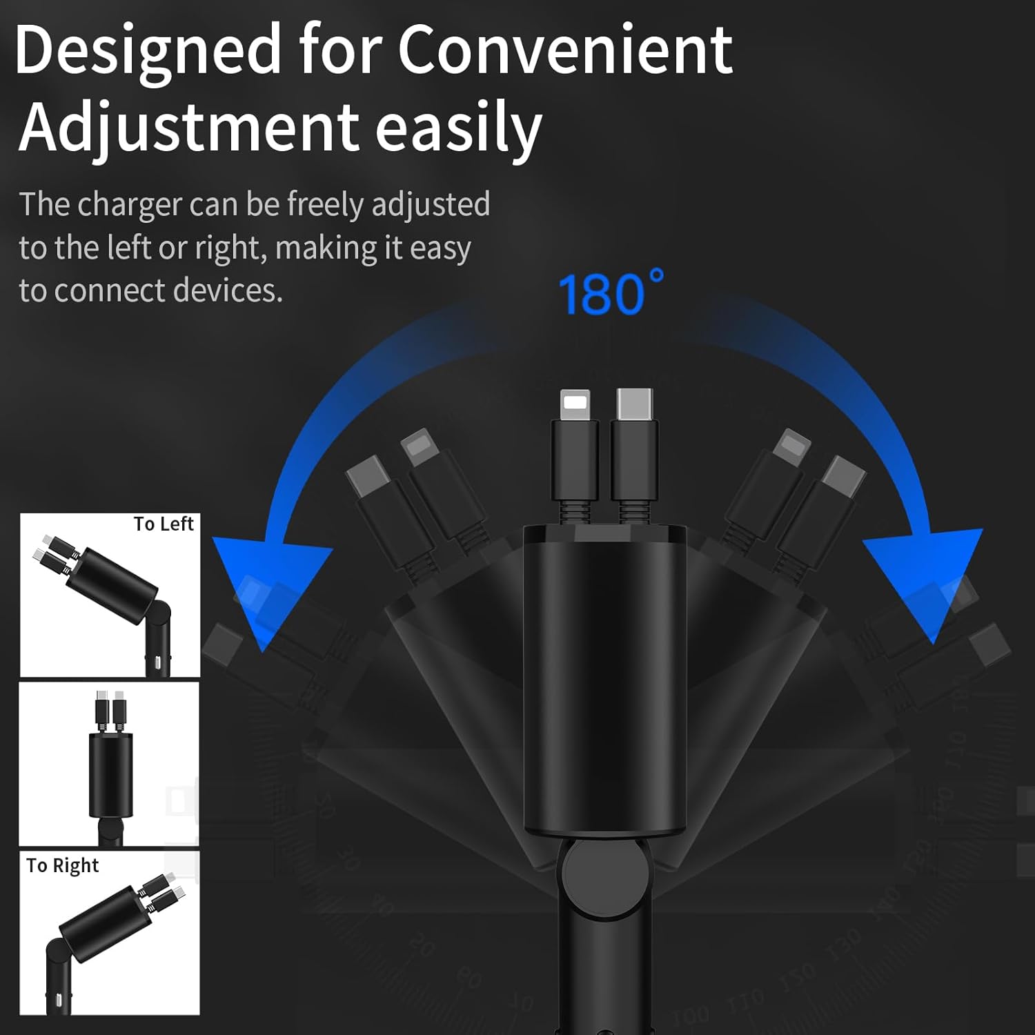 ChargeFlex – 4-i-1 utdragbar billaddare | Snabb laddning med flera portar och universella kablar