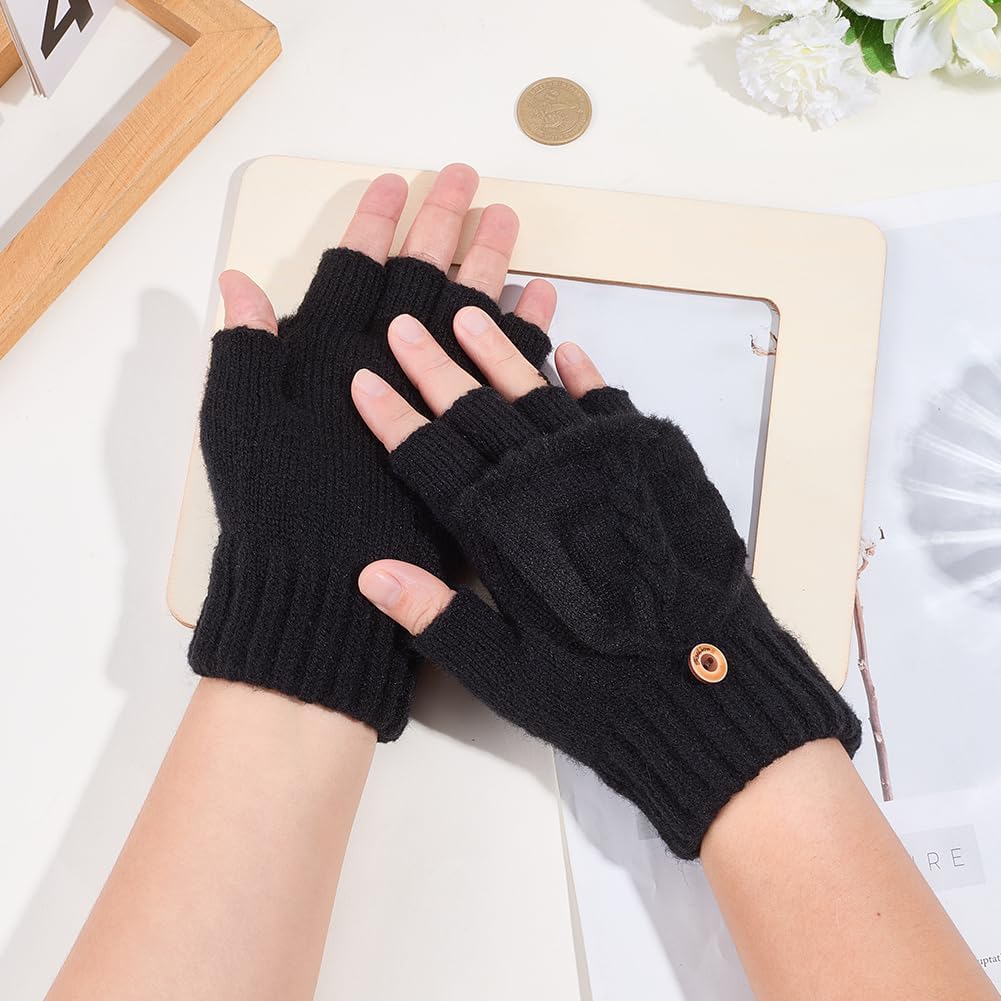 Mjuka vinterfingerlösa vantar – Stickade halvfingervantar med tumhålsdesign