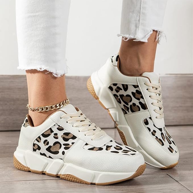 Trendiga djurmönster-sneakers med snörning för kvinnor