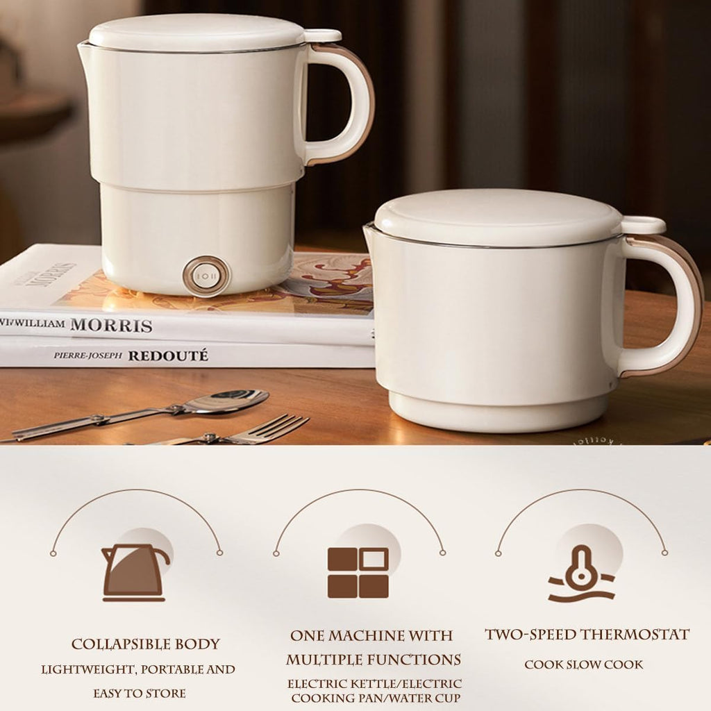Hopfällbar vattenkokare för resor 600 ml – Platsbesparande bärbar vattenkokare för resor, kontor och camping