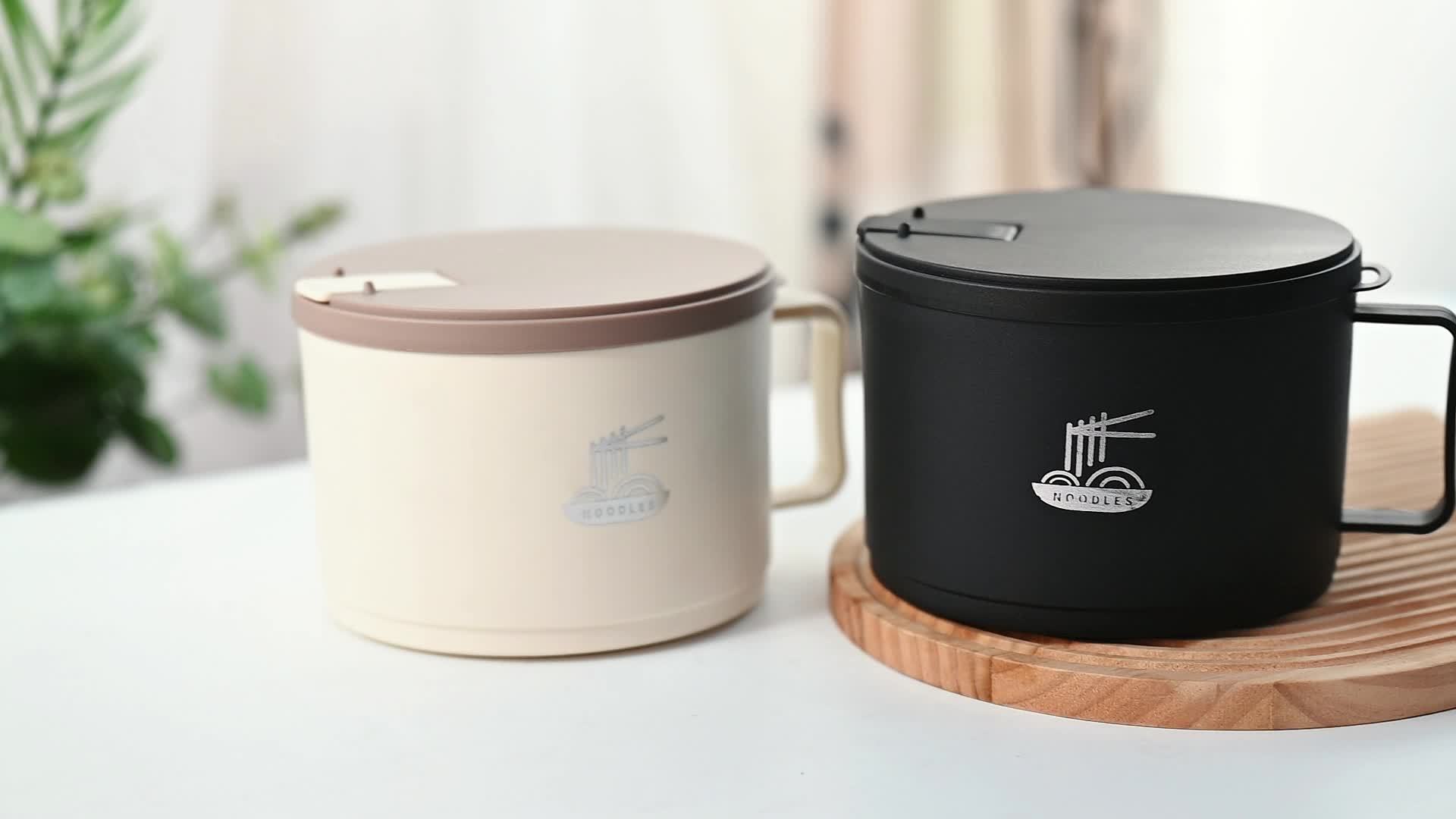 Rostfritt stål Ramen & Soppskål med lock - 1,3L Bärbar Nudelkopp med Sil