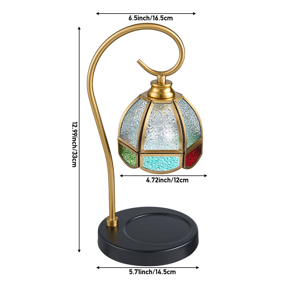 Handgjord bordslampa i målat glas – Färgglad mosaikskärm med vintage järnfot
