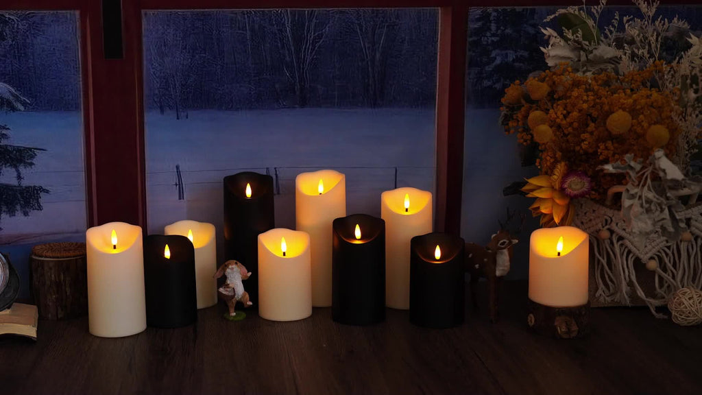 9-delat flimrande LED-ljusset – Glitterflamlösa ljus med justerbar ljusstyrka