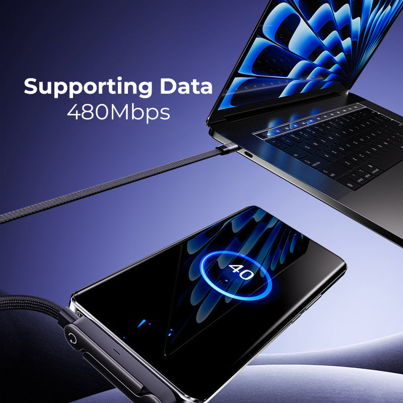 2-i-1 höghastighetsladdningssladd – Integrerat hopfällbart enhetsstativ