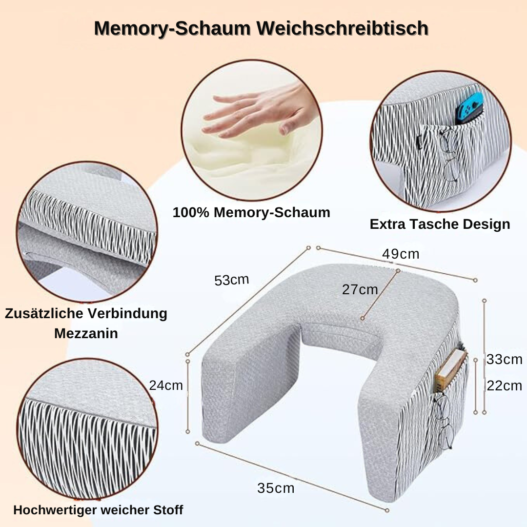 Justerbart knäbord med armstöd – minnesskumdyna och sidoförvaring