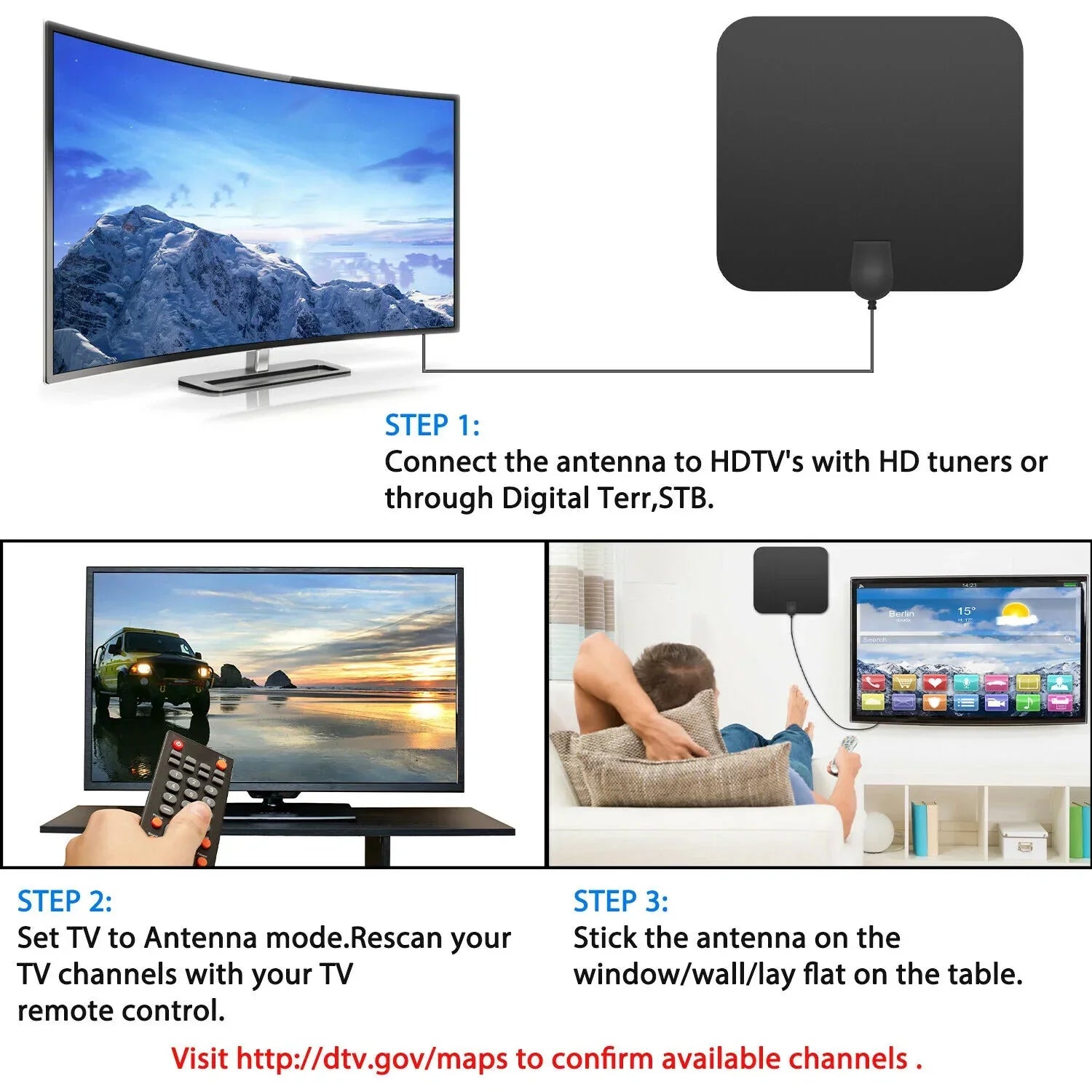 ClearWave inomhus-HDTV-antenn – signalförstärkare med lång räckvidd