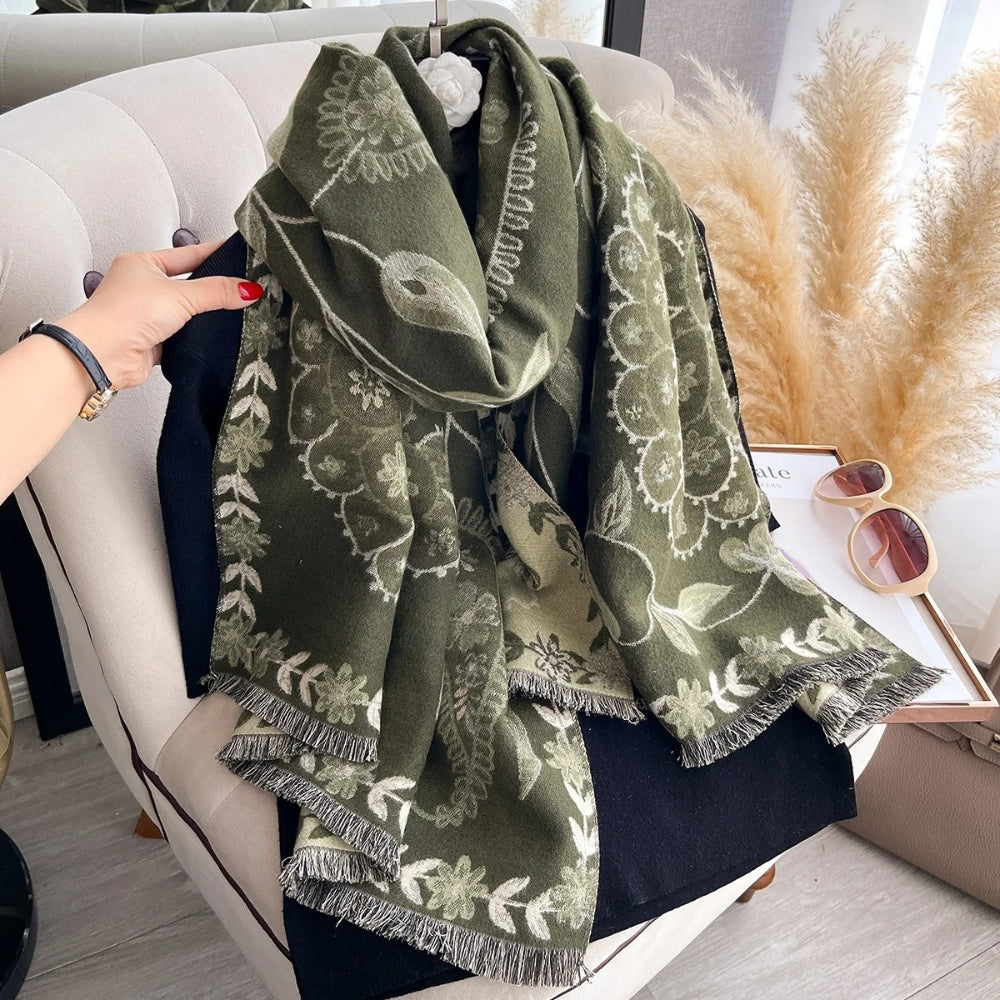 Lyxig vändbar blommig sjal – Mjuk vinterhalsduk och elegant omslagssjal