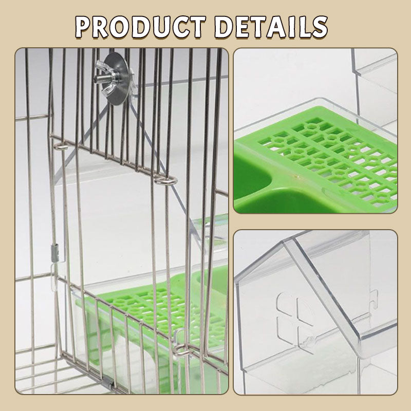 Transparent fågelmatare med tak - Utomhusbad och vattenstation för bur