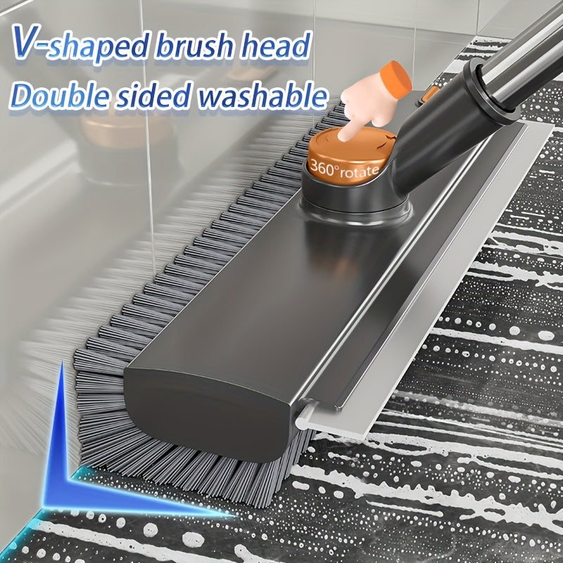 Dubbelverkande roterande skurborste - Inbyggd skrapa och långt handtag
