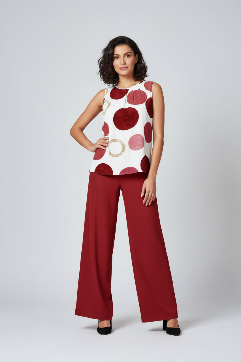 Valerisse | Set med prickig ärmlös blus och vida byxor - Snygg tvådelad outfit