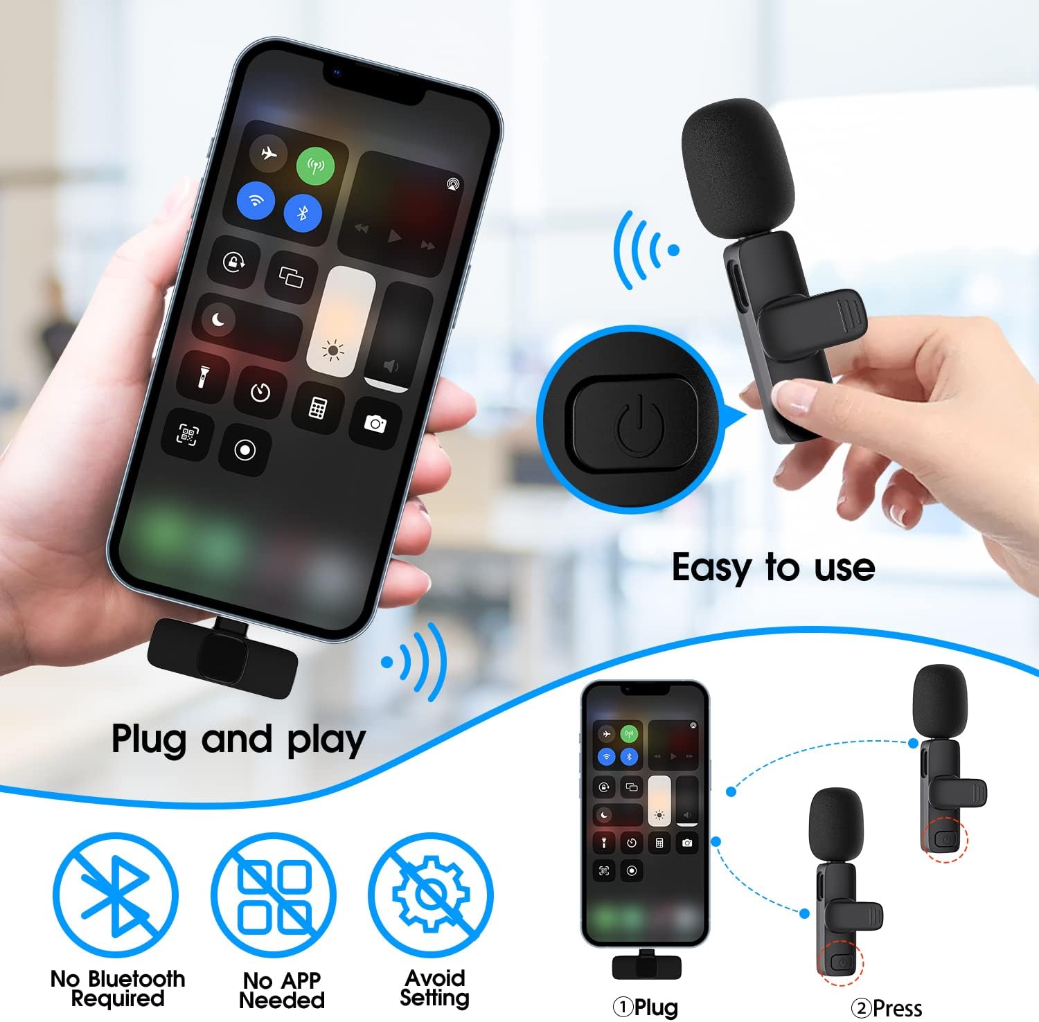 DualSet trådlöst klämmmikrofonkit – Plug & Play-lavaliermikrofoner