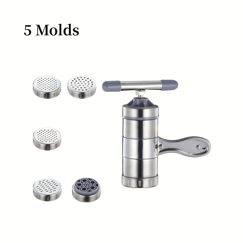 Manuell nudelpress – pastapress i rostfritt stål med 5 utbytbara skivor