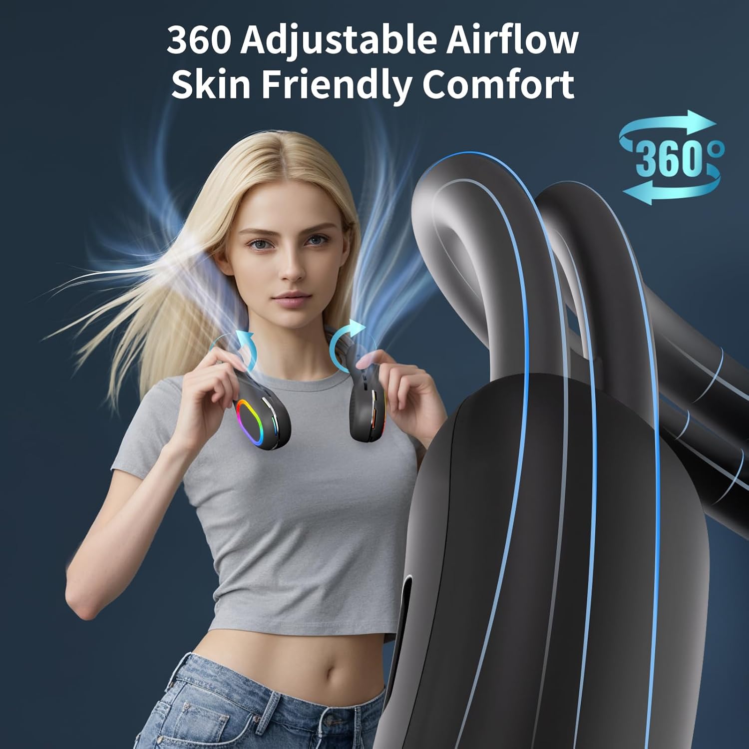 Handsfree-halsfläkt - 360° justerbar bladlös kylning