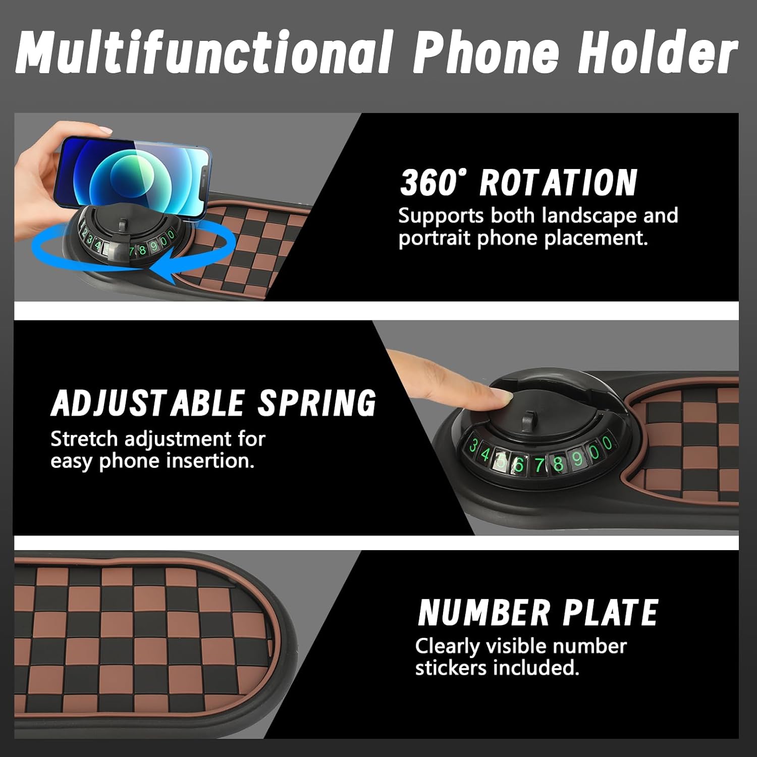 Bilens instrumentbräda-organiseringsmatta – halkfri dyna med telefonfäste och förvaringsfack