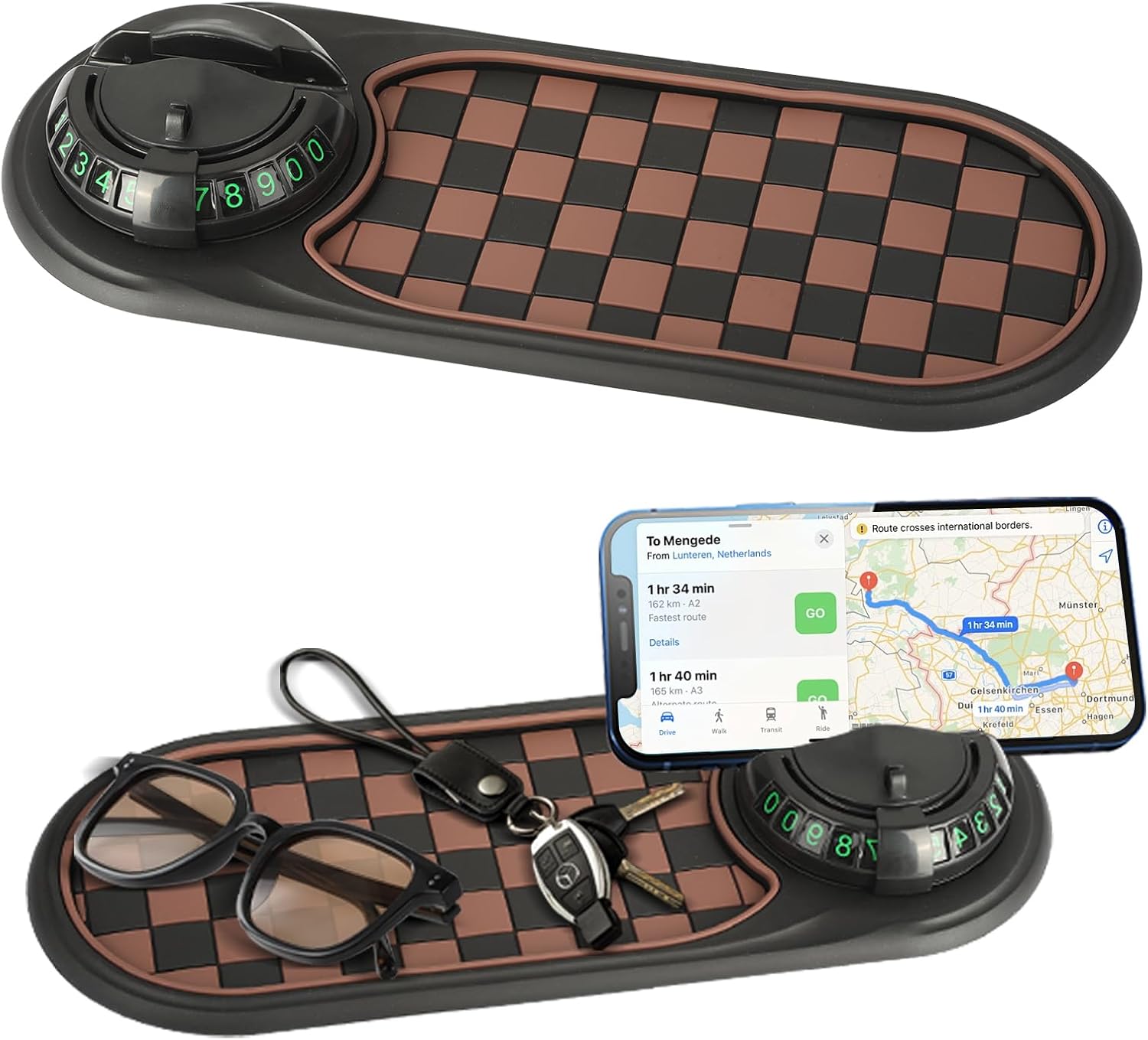 Bilens instrumentbräda-organiseringsmatta – halkfri dyna med telefonfäste och förvaringsfack