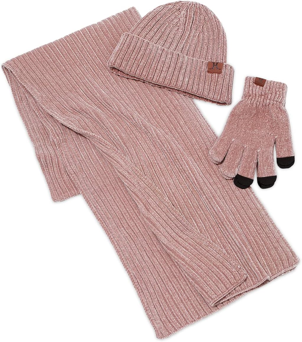 Stickat 3-i-1 vinterset för män och kvinnor - Varm mössa, halsduk och pekskärmshandskar