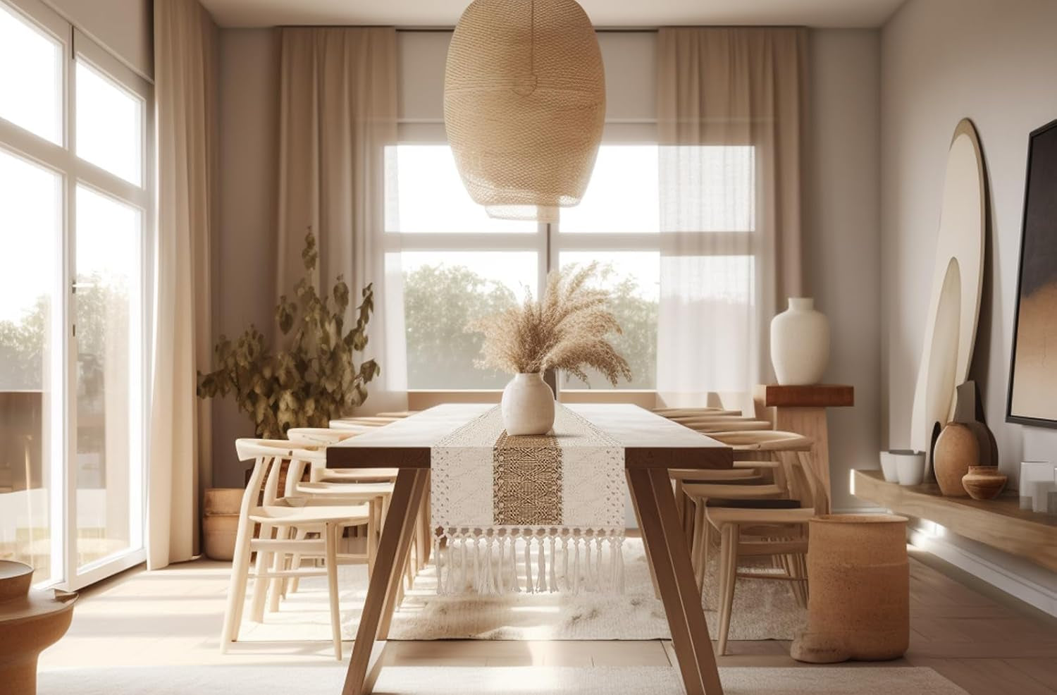 Boho Macrame-bordlöpare – Rustik säckvävsberlock med tofsar