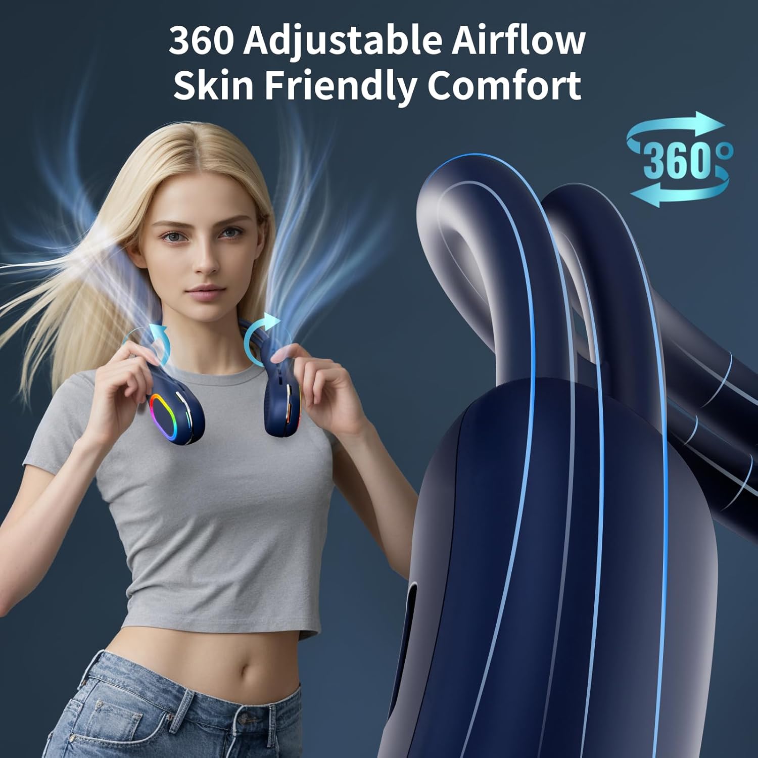 Handsfree-halsfläkt - 360° justerbar bladlös kylning