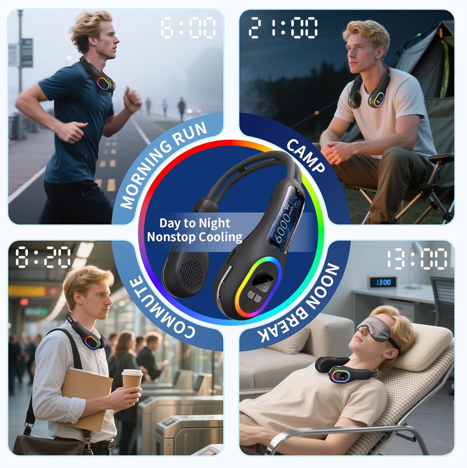 Handsfree-halsfläkt - 360° justerbar bladlös kylning