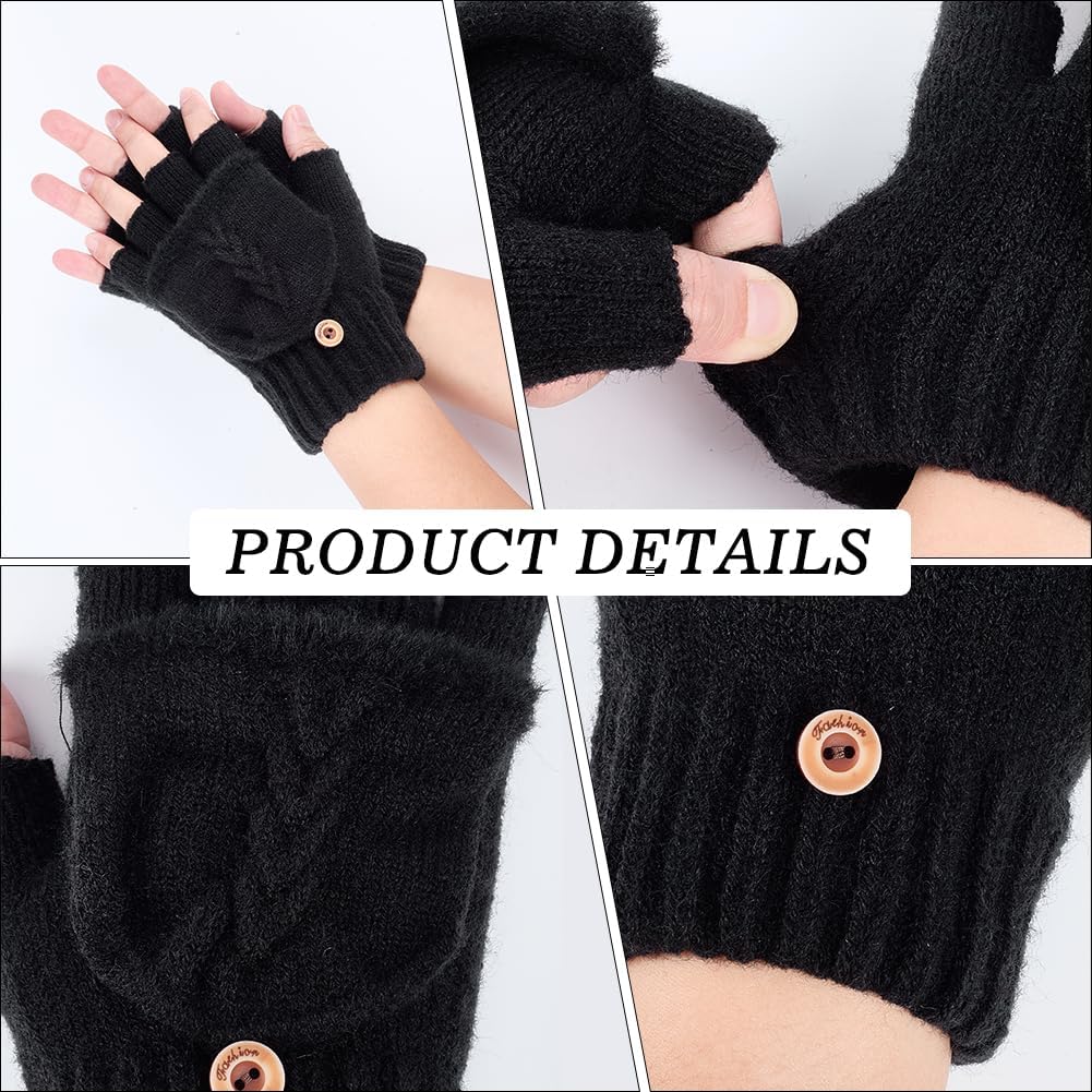 Mjuka vinterfingerlösa vantar – Stickade halvfingervantar med tumhålsdesign