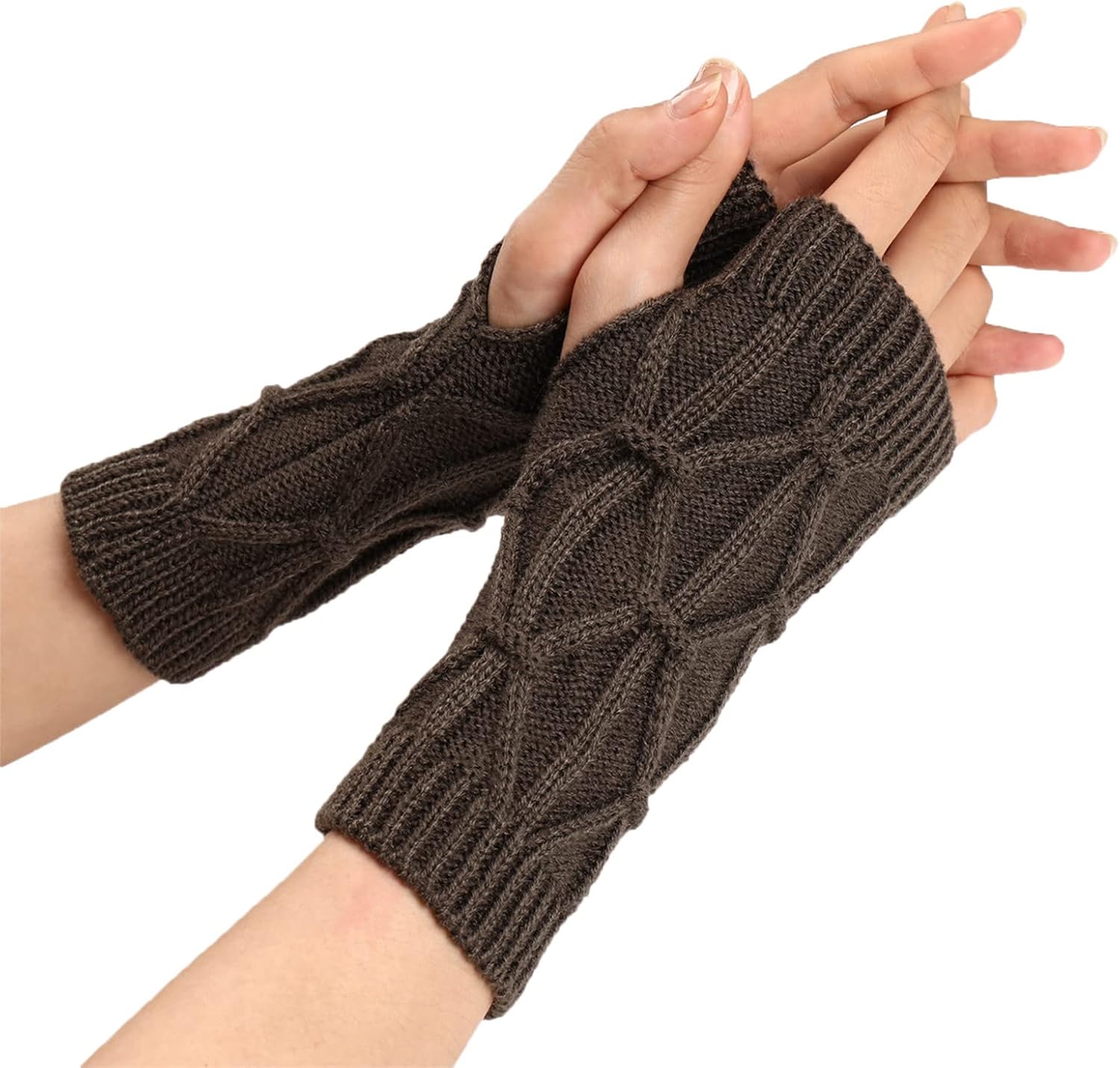 Långstickade armvärmare - Unisex fingerlösa vinterhandskar med stretchig kabeldesign