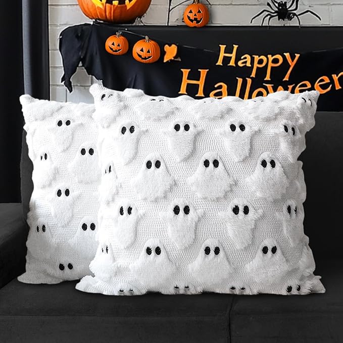 2 st kusliga Halloween-örngott – Bedårande spökdekor för soffa och vardagsrum
