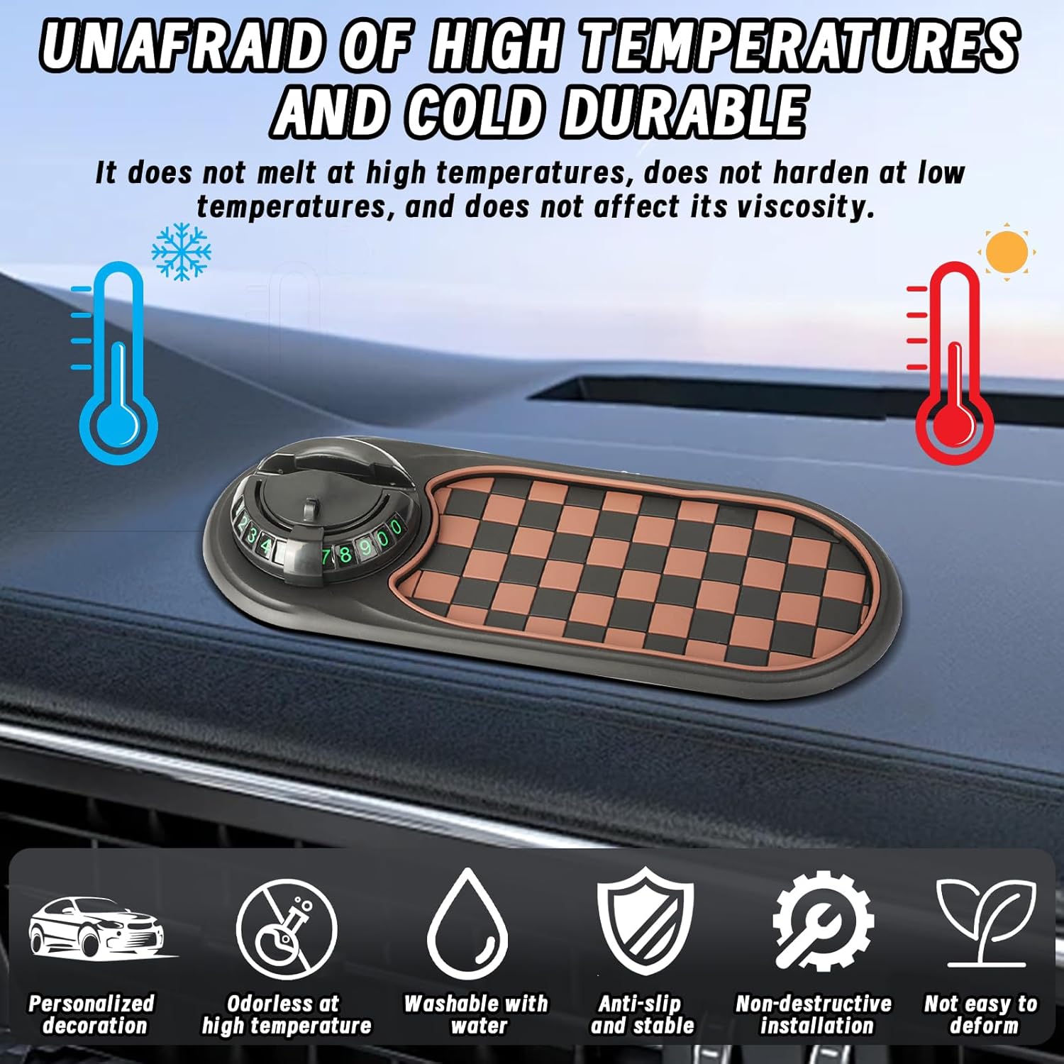 Bilens instrumentbräda-organiseringsmatta – halkfri dyna med telefonfäste och förvaringsfack