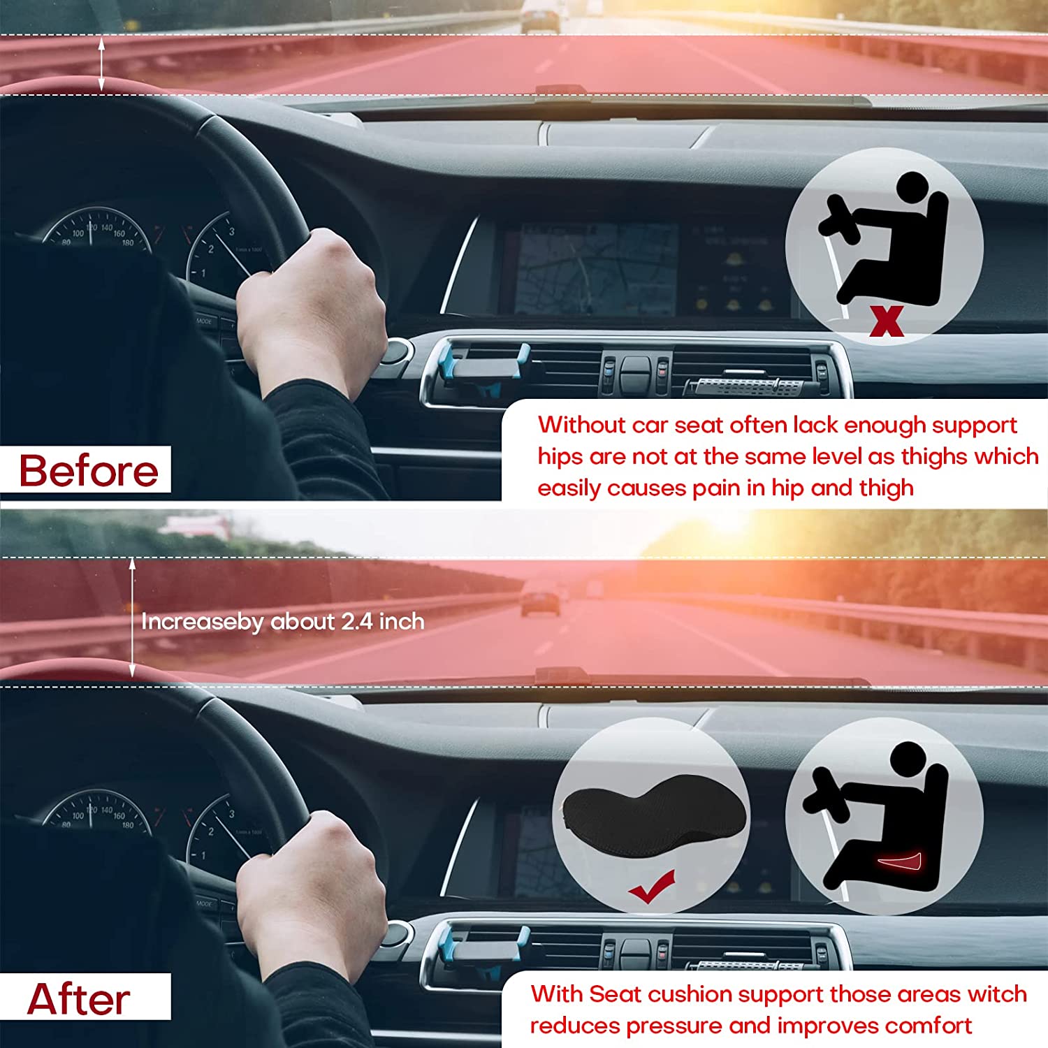 Ergonomisk bälteskudde i minnesskum för vuxna - Komfortkudde för extra höjd och stöd