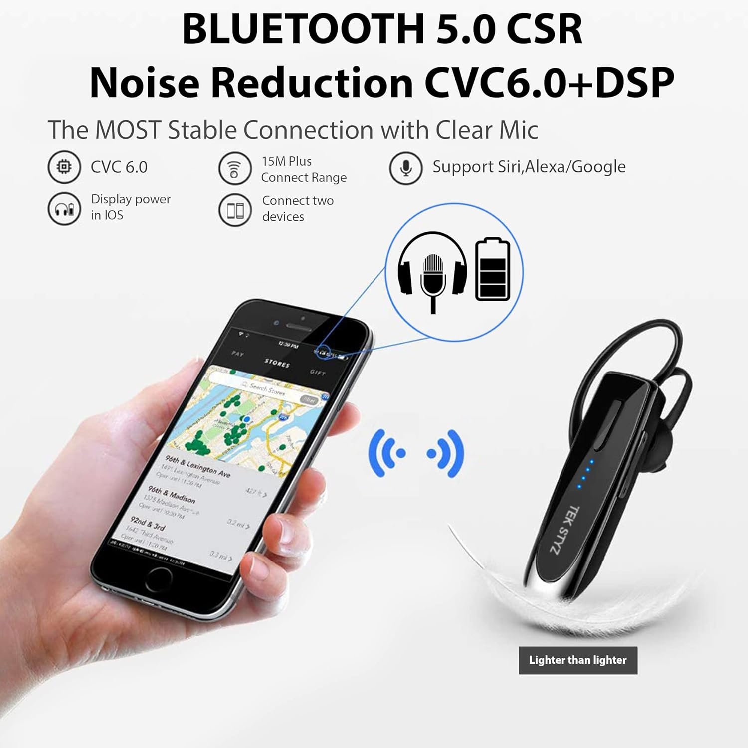 Trådlösa Bluetooth 5.3-hörlurar - Brusreducerande headset med mikrofon, vattentät sporthörlur, lång batteritid