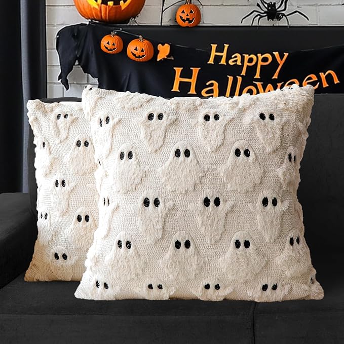 2 st kusliga Halloween-örngott – Bedårande spökdekor för soffa och vardagsrum